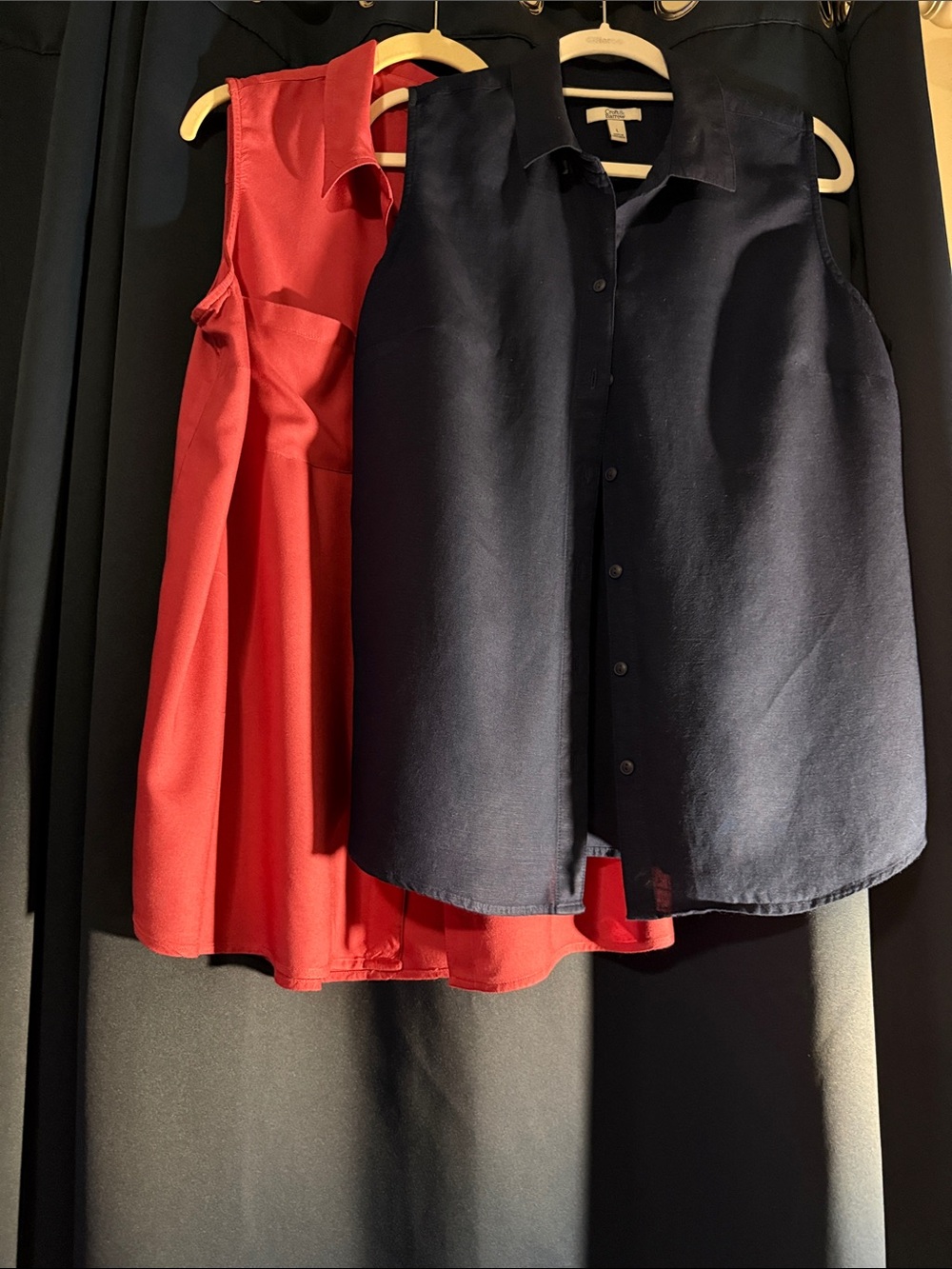 2 Women’s Button Down Sleeveless Shirts